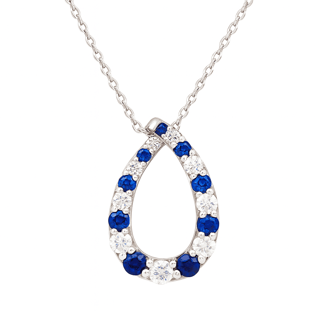 18K White Gold Blue Sapphire Pendant, 8-9mm, 0.58ct