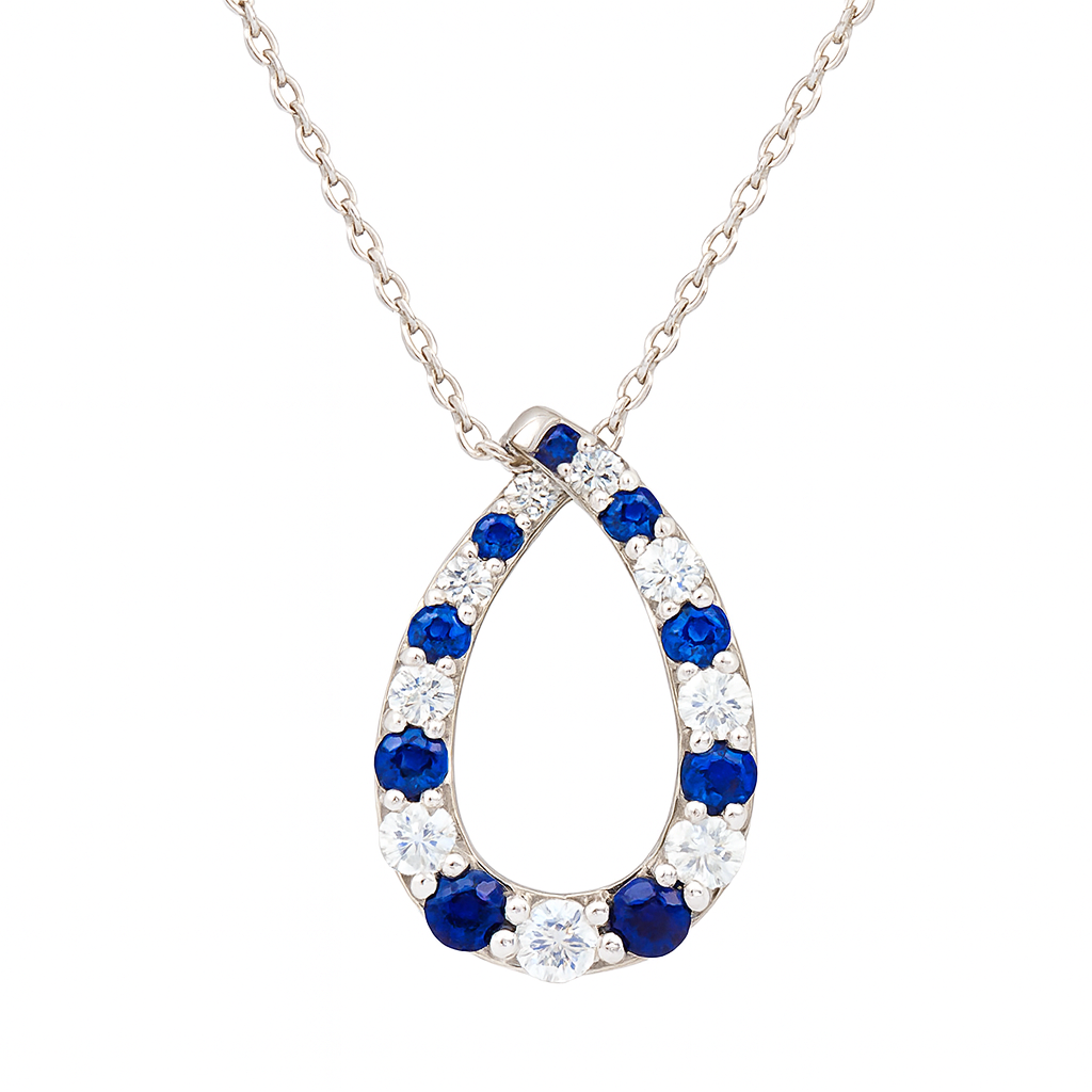 18K White Gold Blue Sapphire Pendant, 8-9mm, 0.58ct
