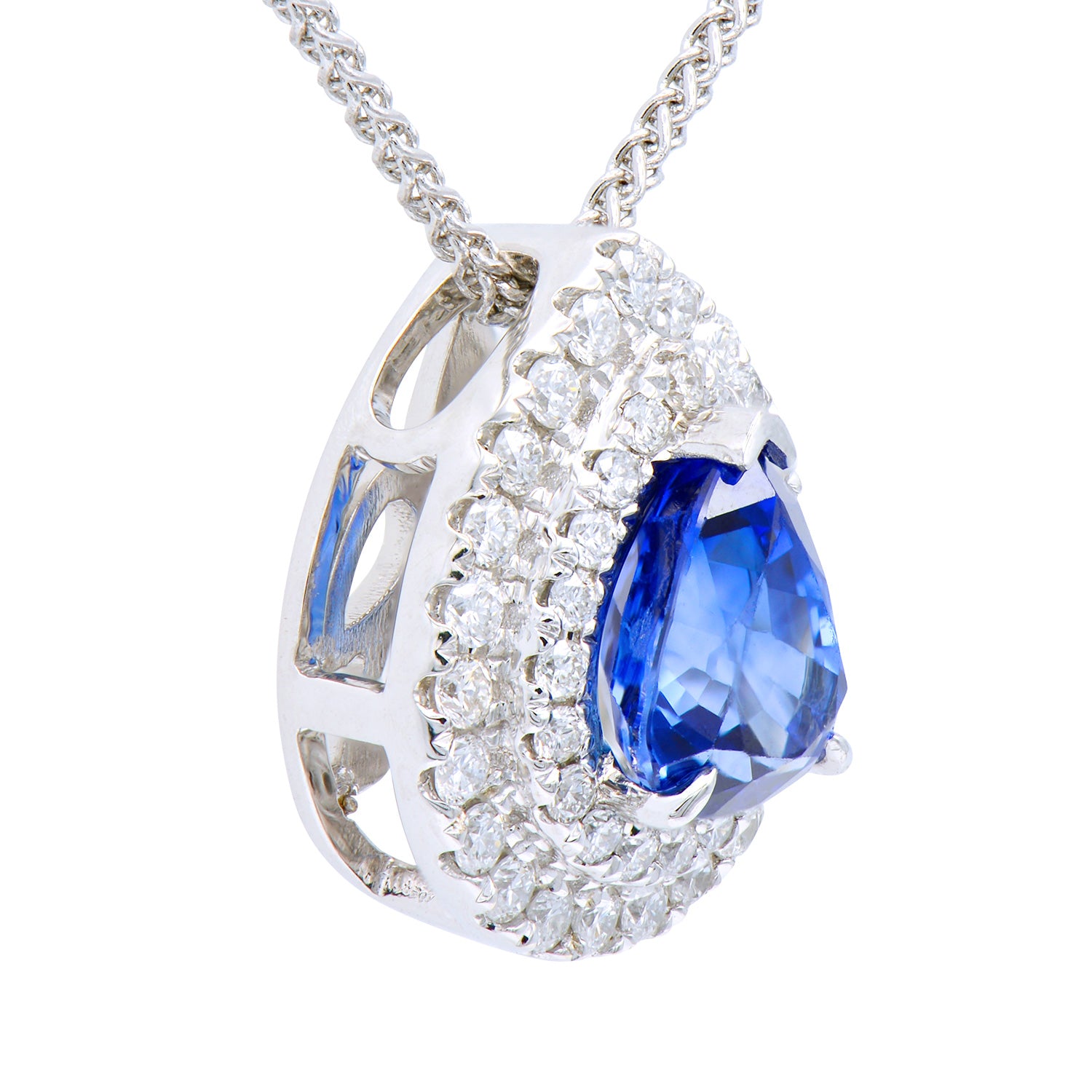 Handmade 18K White Gold Blue Sapphire Pendant, 1.17ct