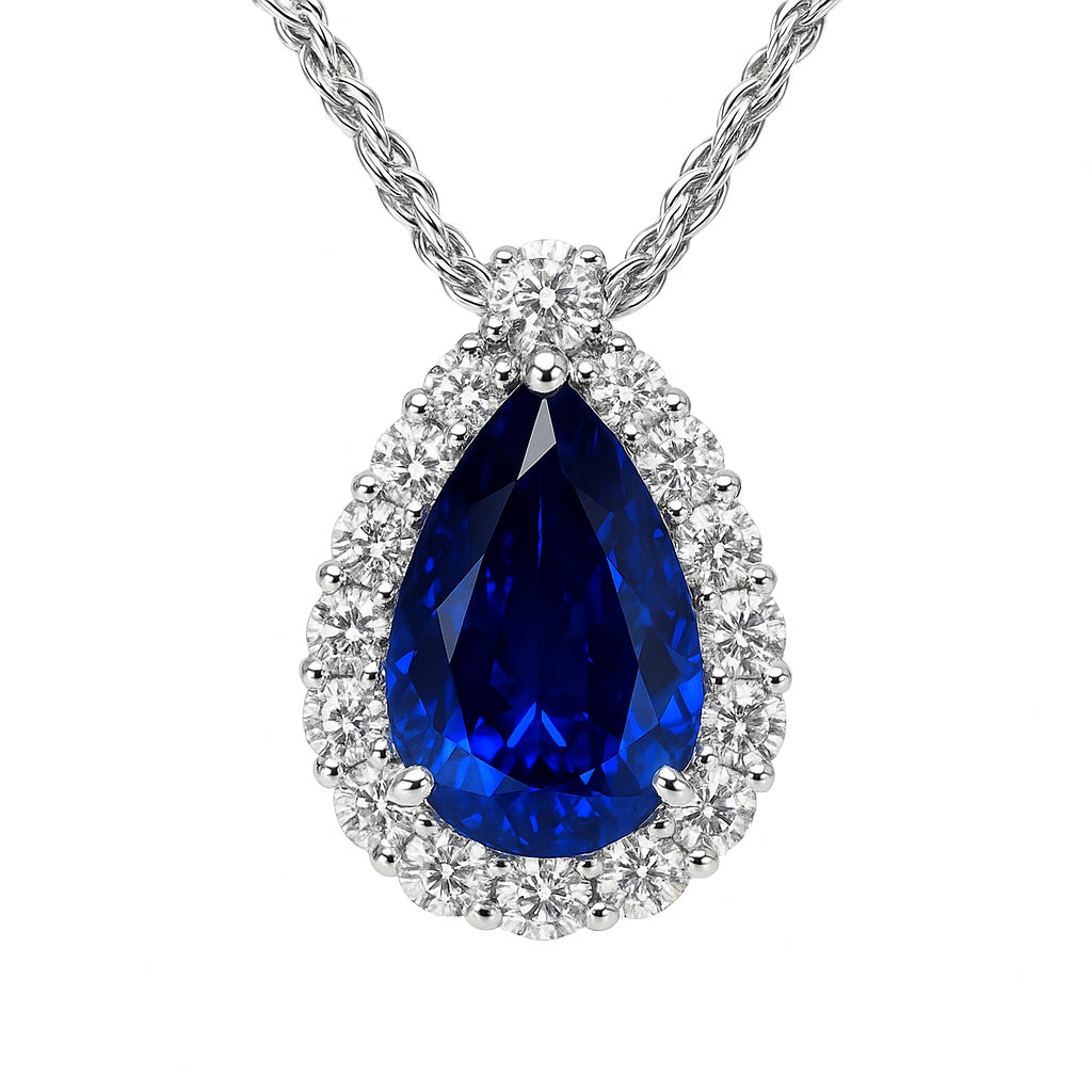 Handmade 18K White Gold Blue Sapphire Pendant, 3.01ct
