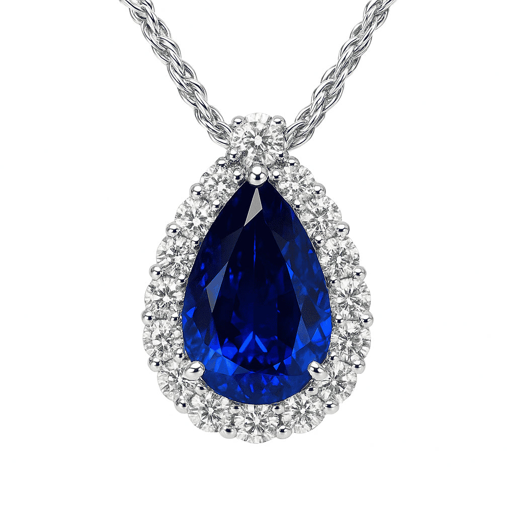Handmade 18K White Gold Blue Sapphire Pendant, 3.01ct