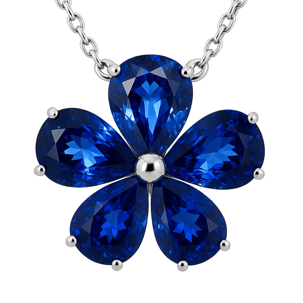 Handmade 18K White Gold Blue Sapphire Pendant, 3.68ct