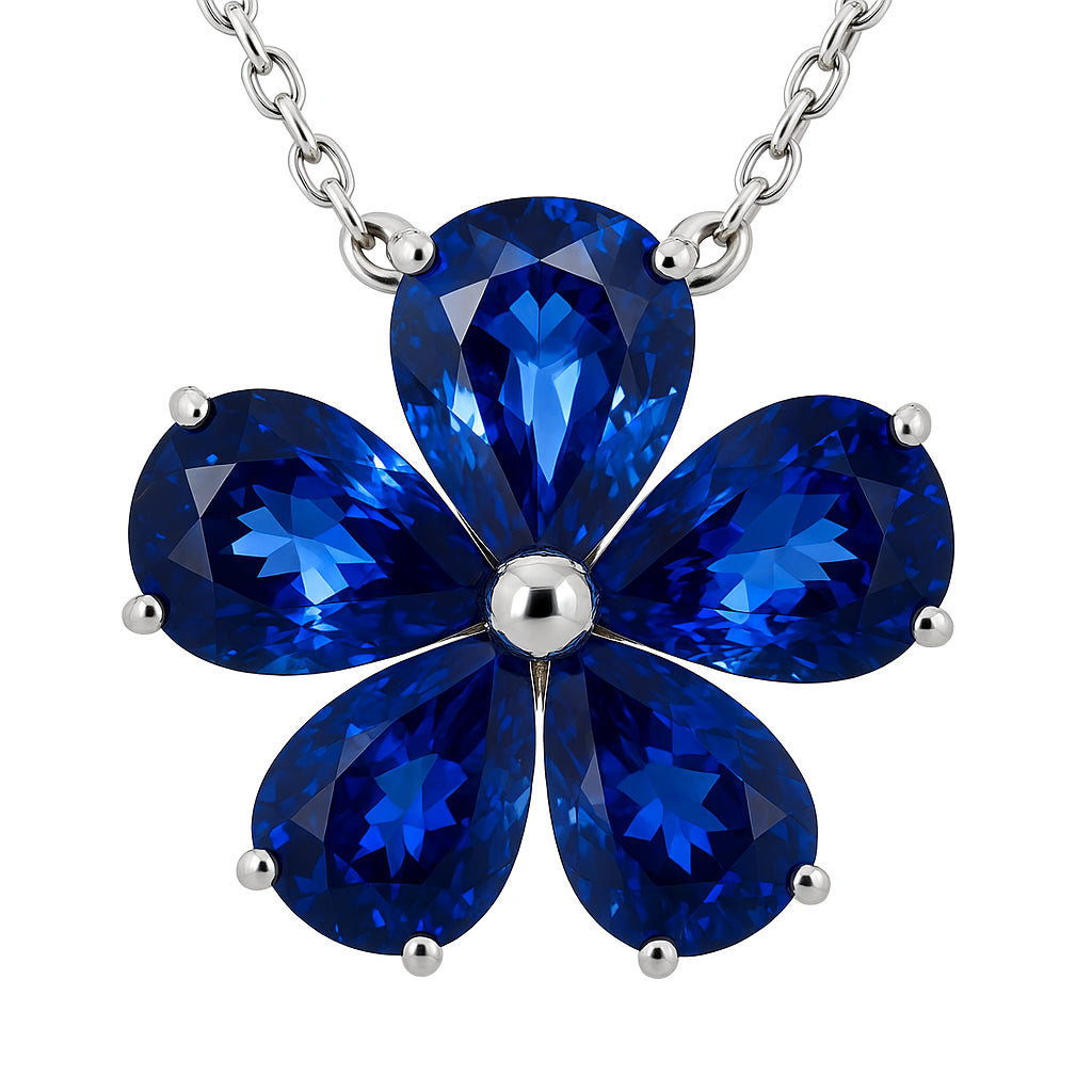 Handmade 18K White Gold Blue Sapphire Pendant, 3.68ct