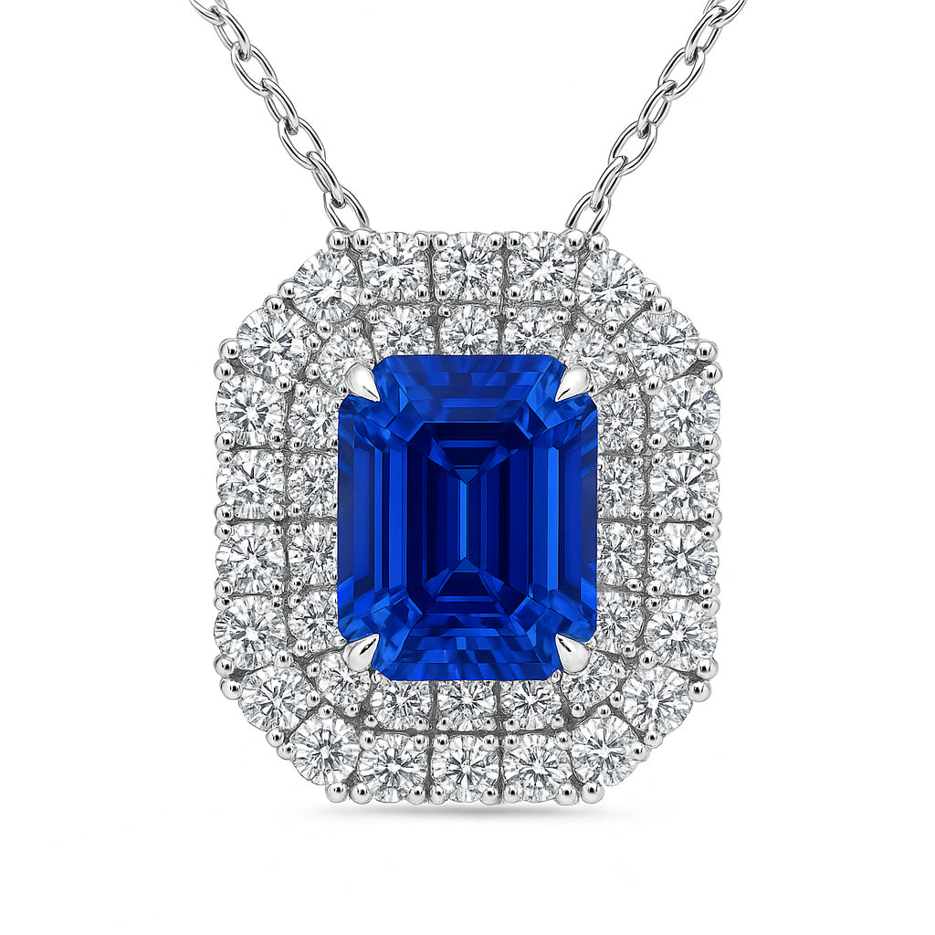 Handmade 18K White Gold Blue Sapphire Pendant, 2.11ct