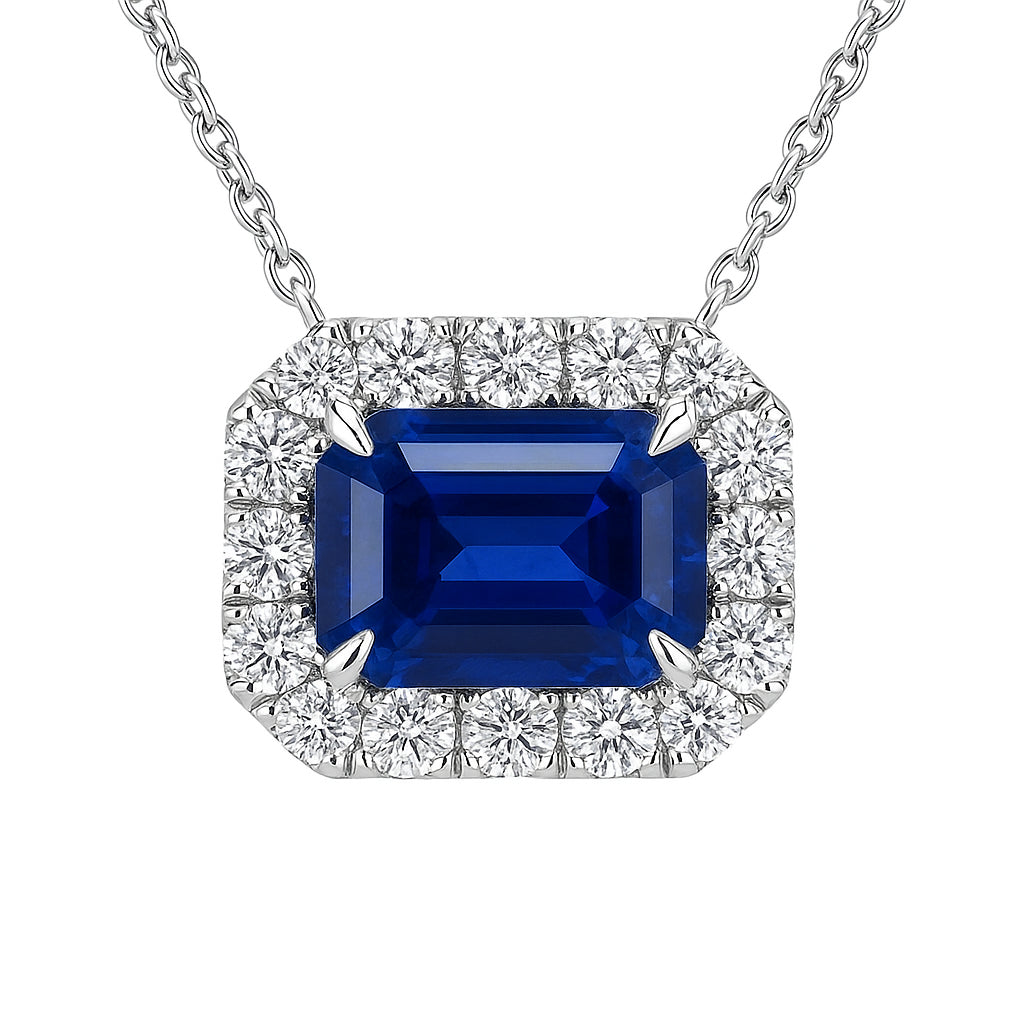 Handmade 18K White Gold Blue Sapphire Pendant, 3.36ct