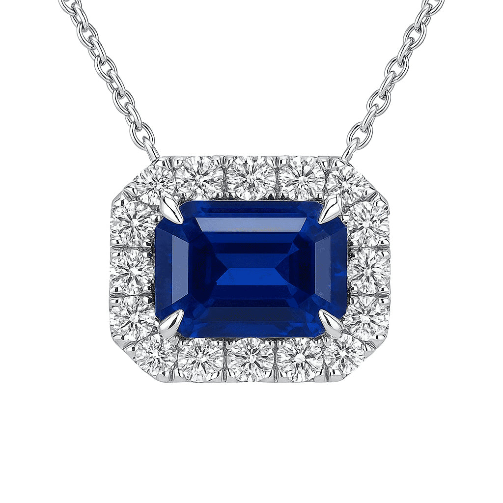 Handmade 18K White Gold Blue Sapphire Pendant, 3.36ct