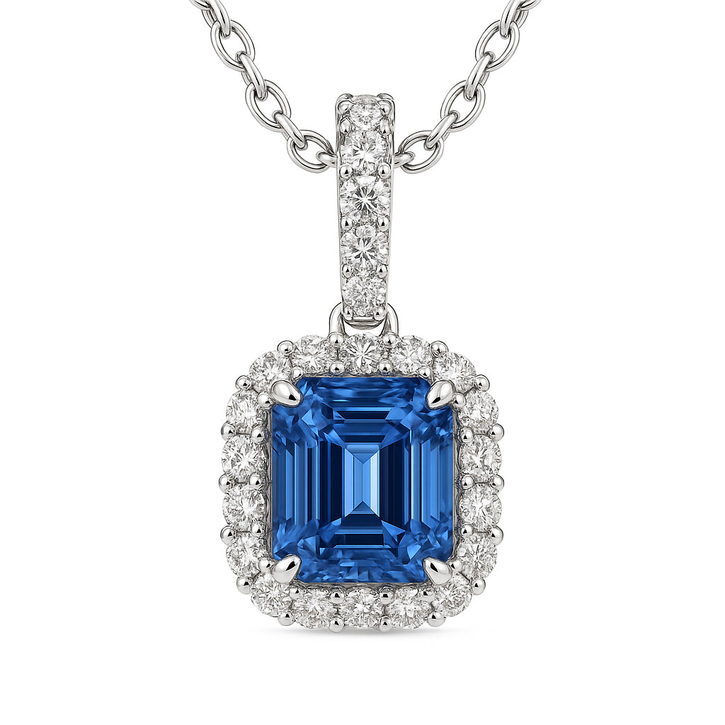 Handmade 18K White Gold Blue Sapphire Pendant, 1.78ct