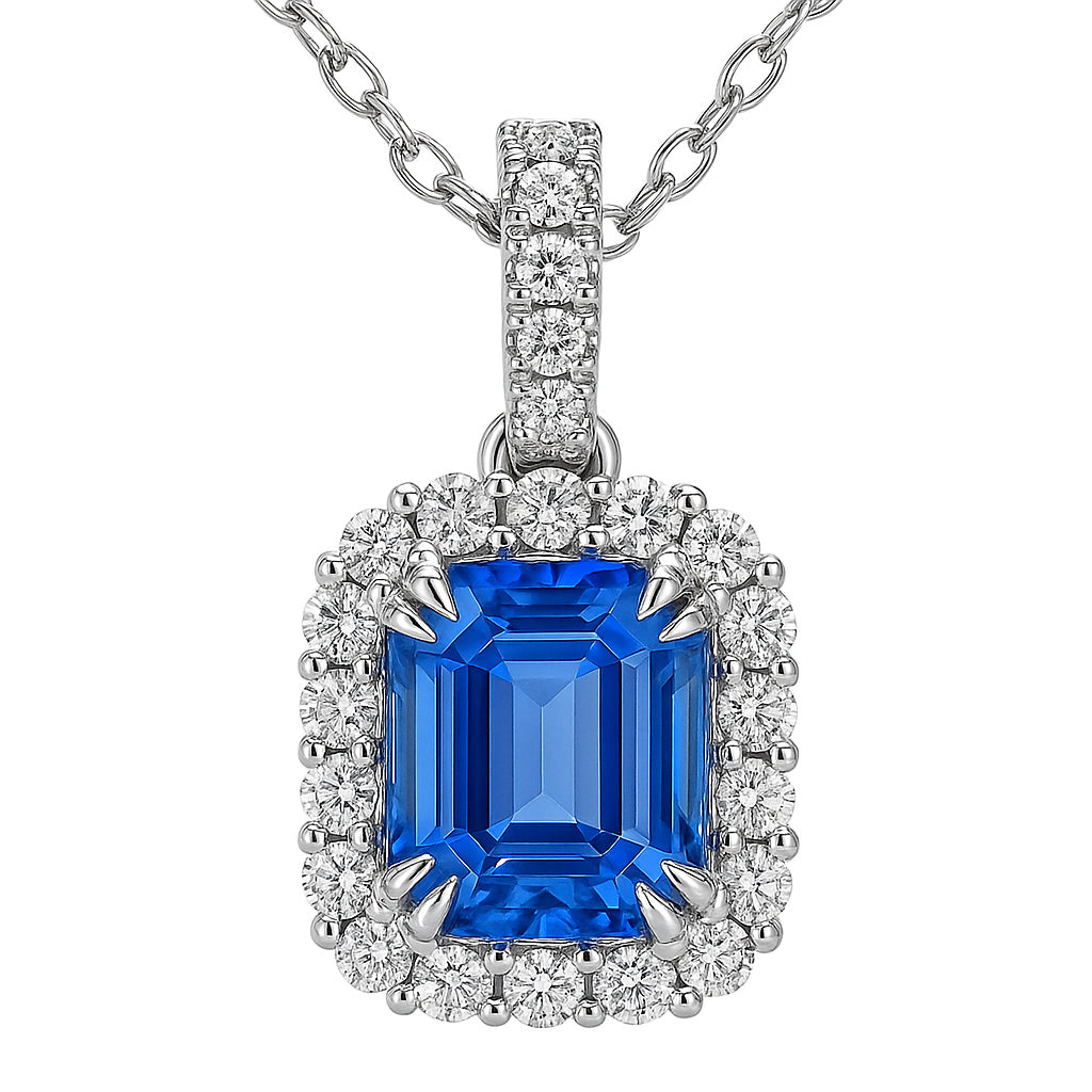 Handmade 18K White Gold Blue Sapphire Pendant, 1.46ct