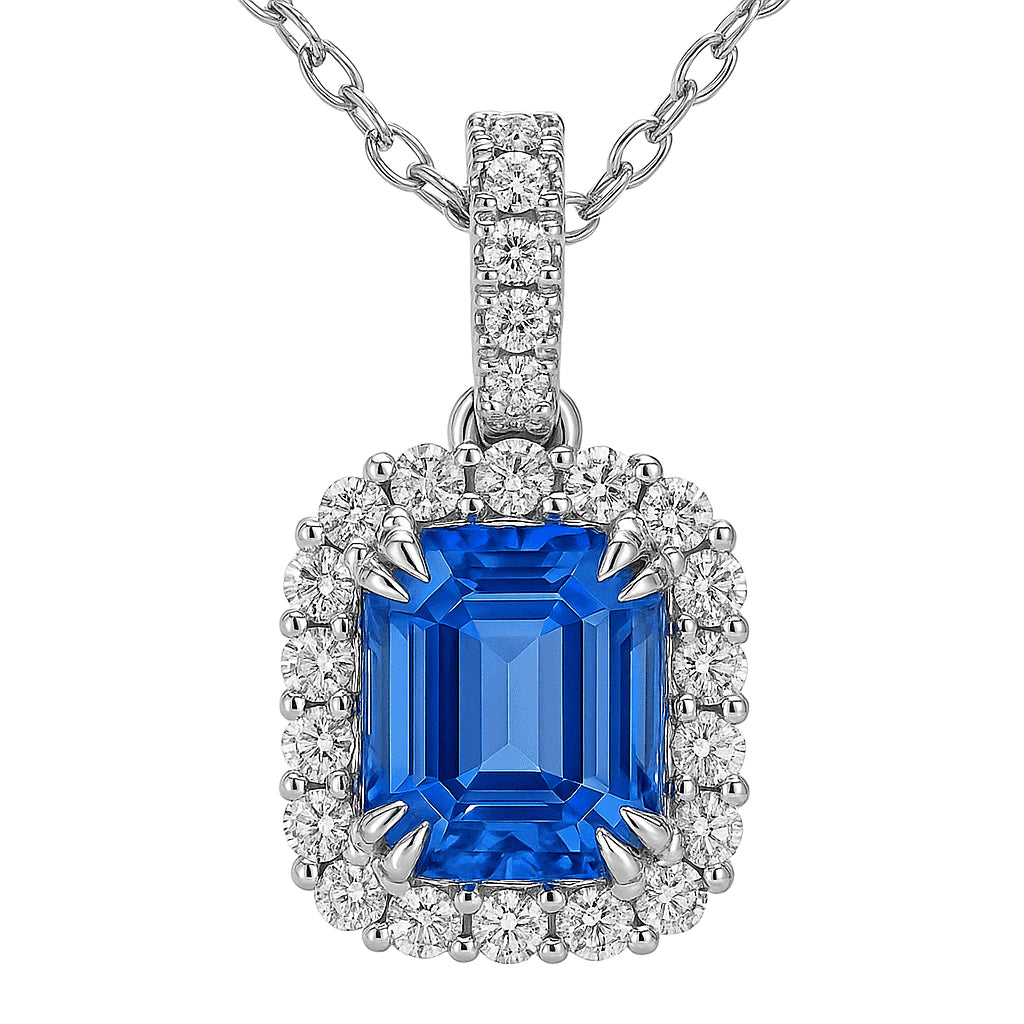 Handmade 18K White Gold Blue Sapphire Pendant, 1.46ct