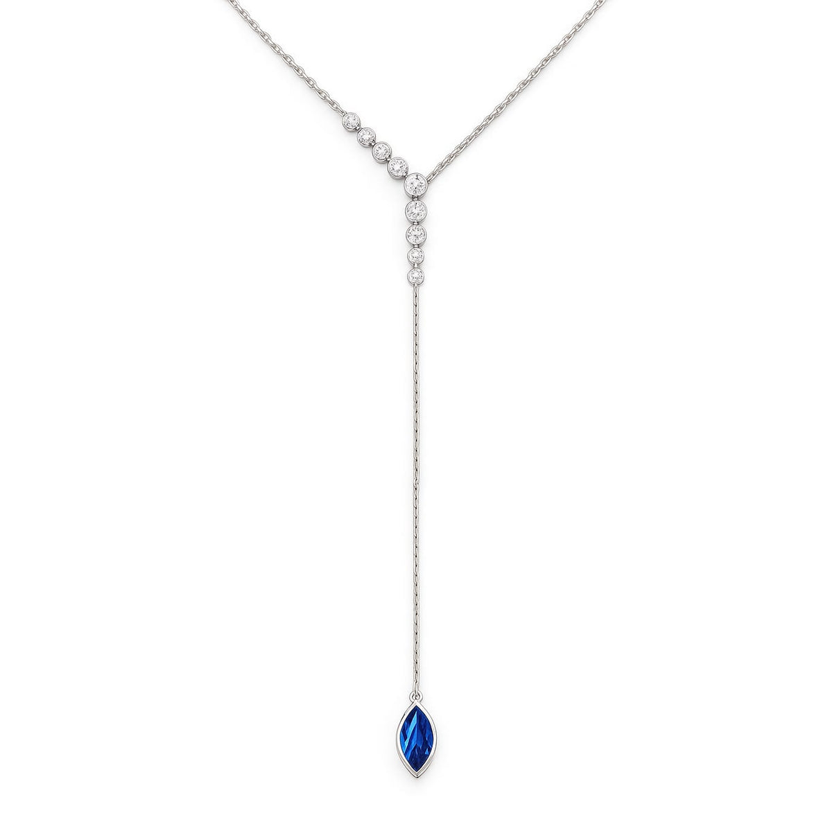 Handmade 18K White Gold Blue Sapphire Necklace, 1.19ct