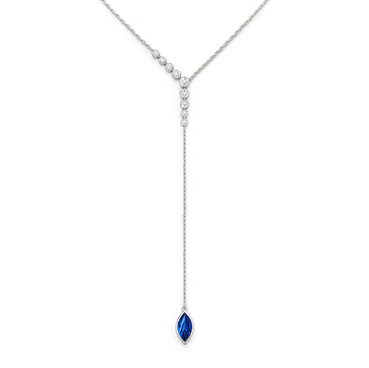 Handmade 18K White Gold Blue Sapphire Necklace, 1.19ct