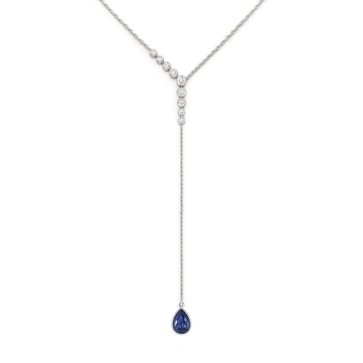 Handmade 18K White Gold Blue Sapphire Diamond Necklace, 1.33ct