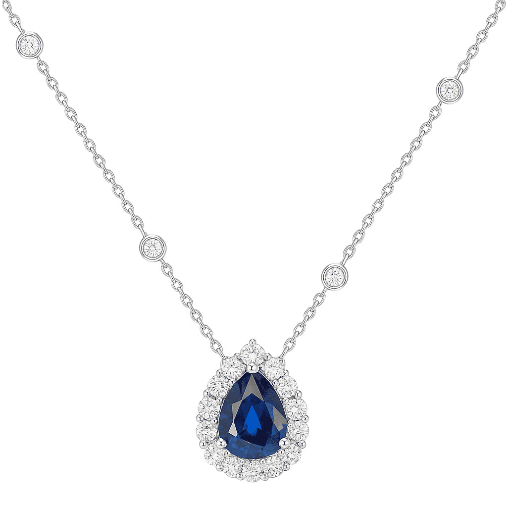 Handmade 18K White Gold Blue Sapphire Necklace, 6.01ct