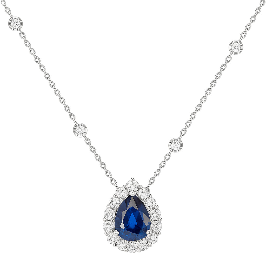 Handmade 18K White Gold Blue Sapphire Necklace, 6.01ct