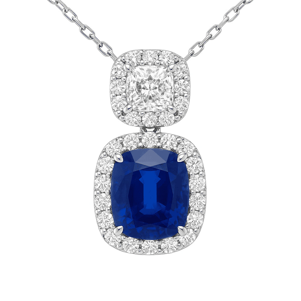 Handmade 18K White Gold Blue Sapphire Pendant, 2.14ct