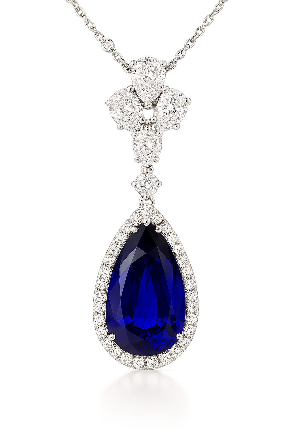 SP055787 - Pendant PT950/8.6G 1SAPP-14.19CT 4PEAR-2.80CT 39RD-2.64CT