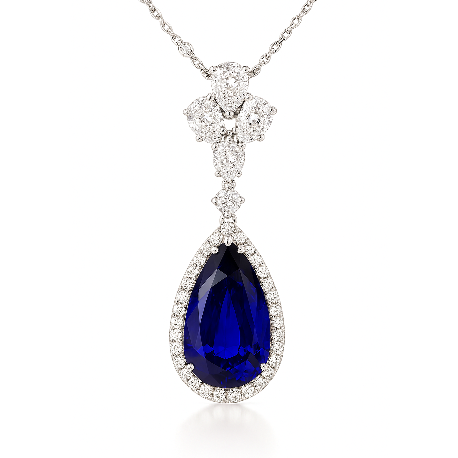 SP055787 - Pendant PT950/8.6G 1SAPP-14.19CT 4PEAR-2.80CT 39RD-2.64CT
