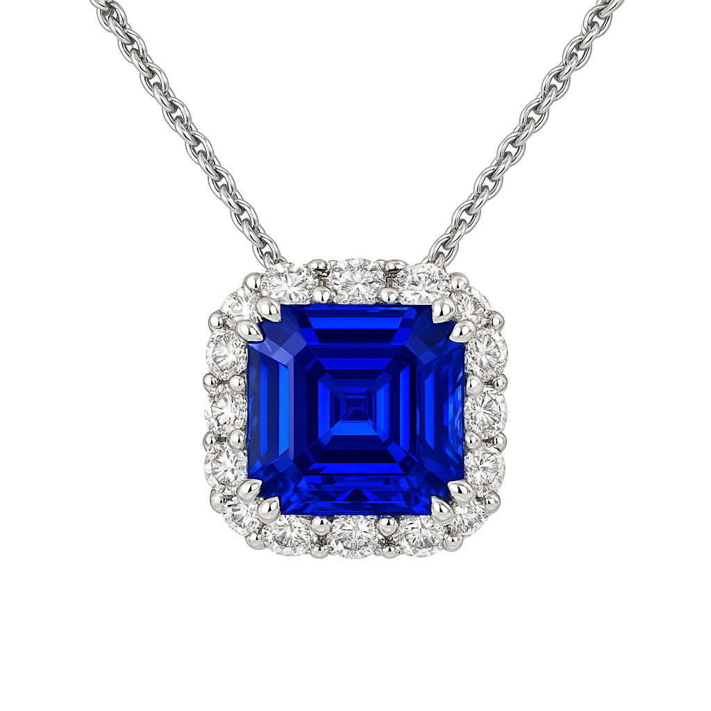 18K White Gold Blue Sapphire Pendant, 1.19ct