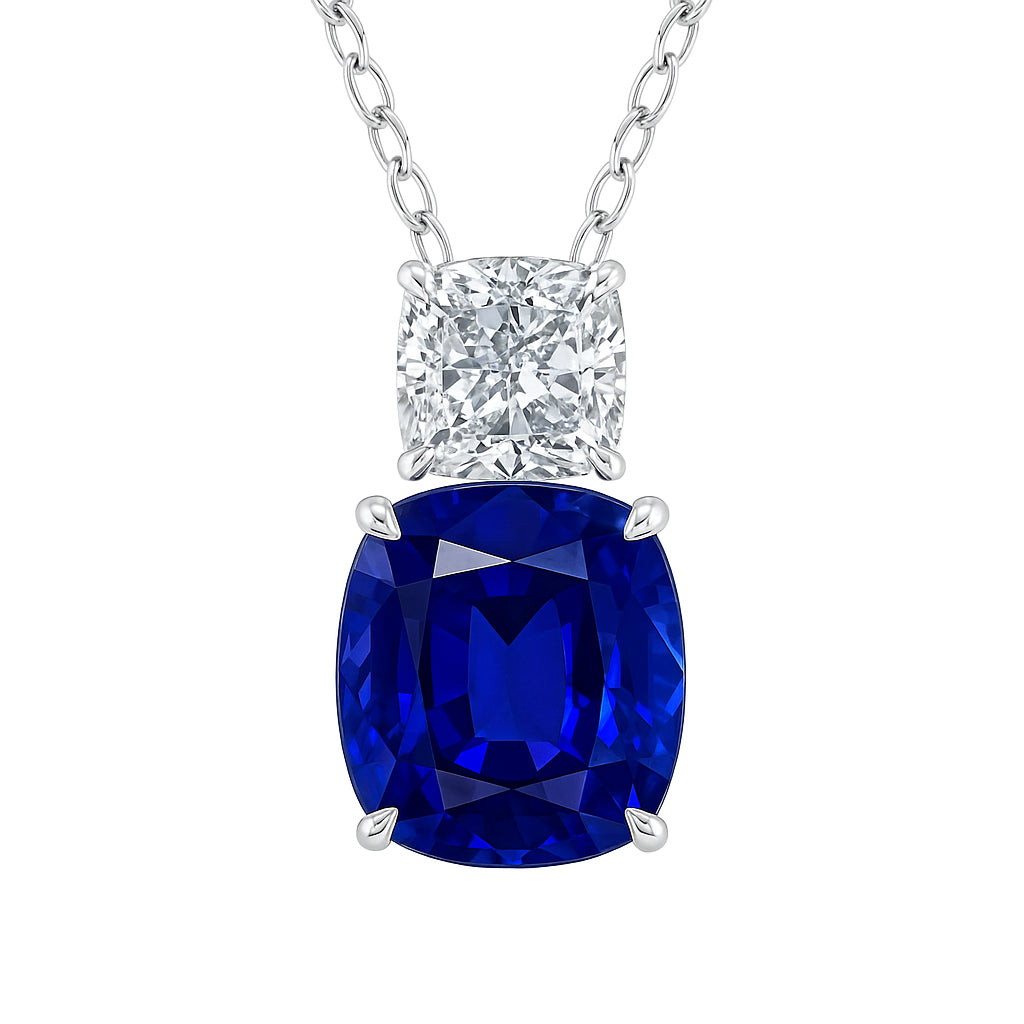 Handmade 18K White Gold Blue Sapphire Pendant, 1.80ct
