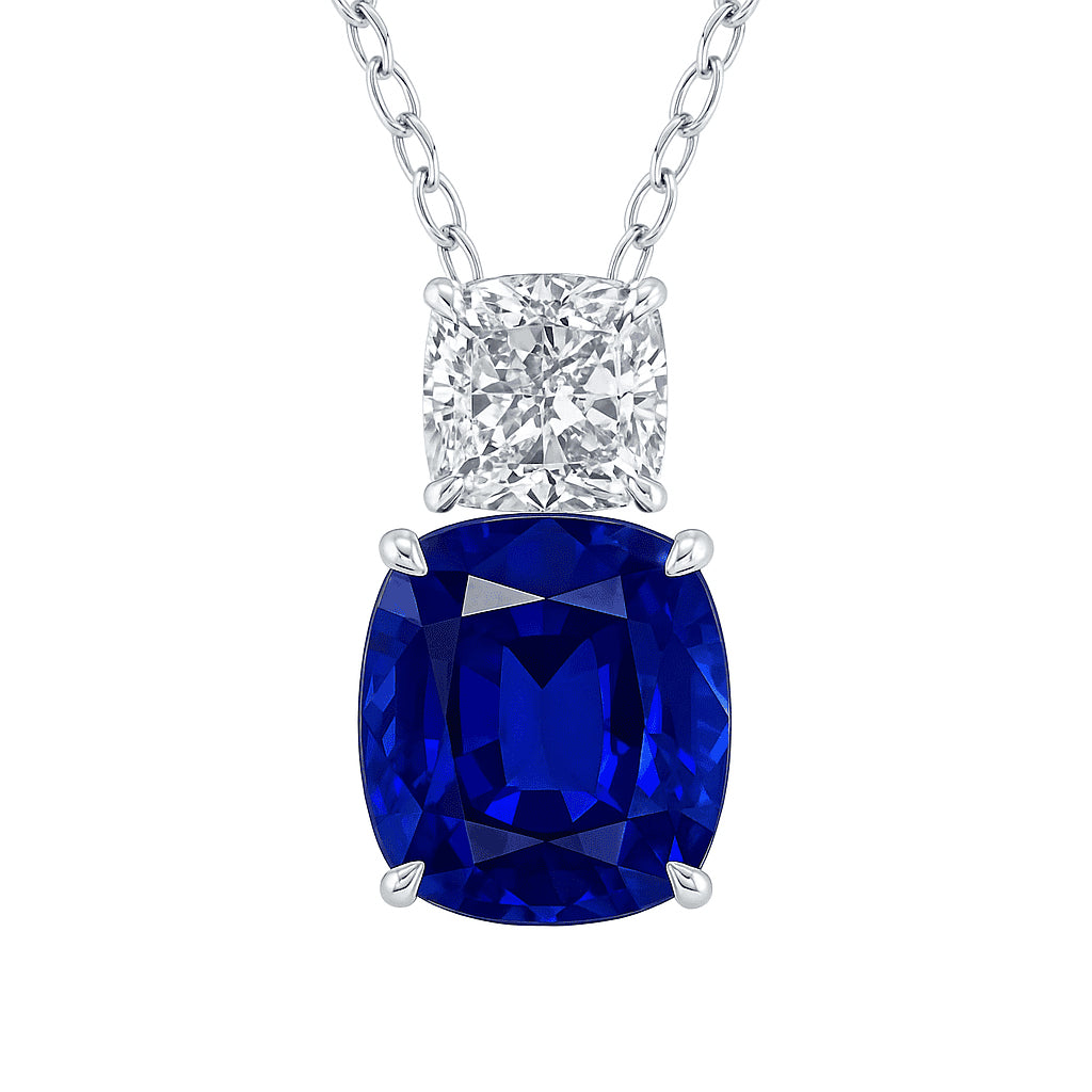 Handmade 18K White Gold Blue Sapphire Pendant, 1.80ct