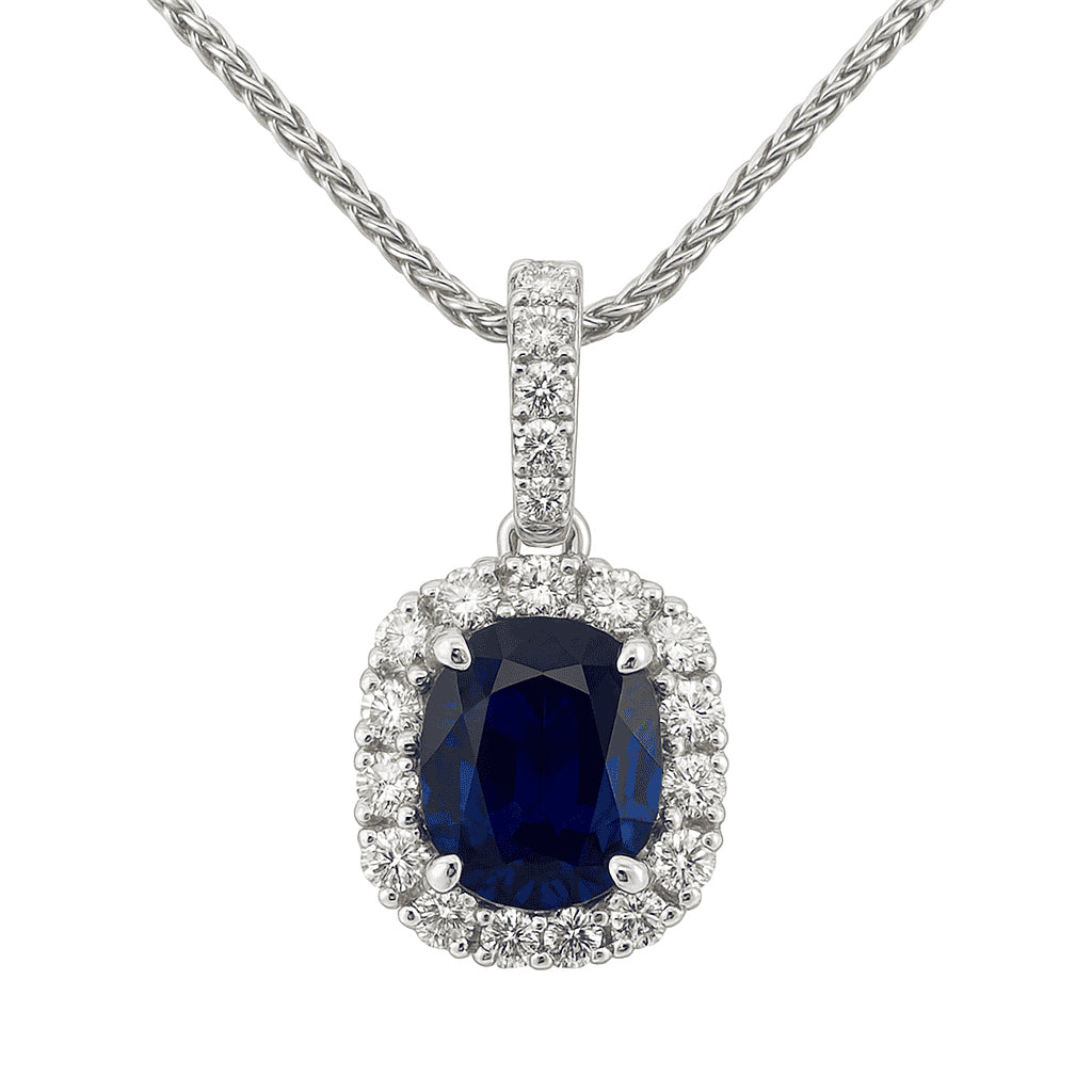 Handmade 18K White Gold Blue Sapphire Pendant, 1.25ct