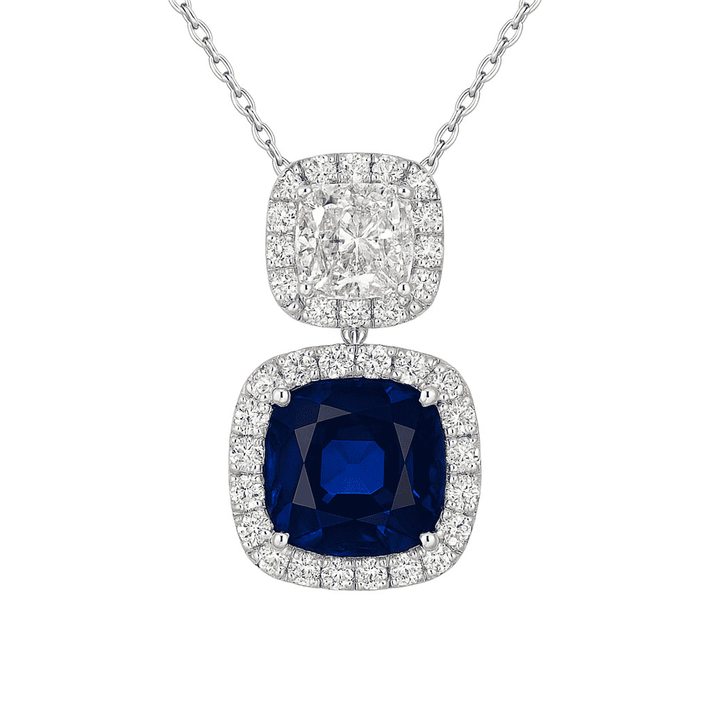 Handmade 18K White Gold Blue Sapphire Pendant, 3.53ct