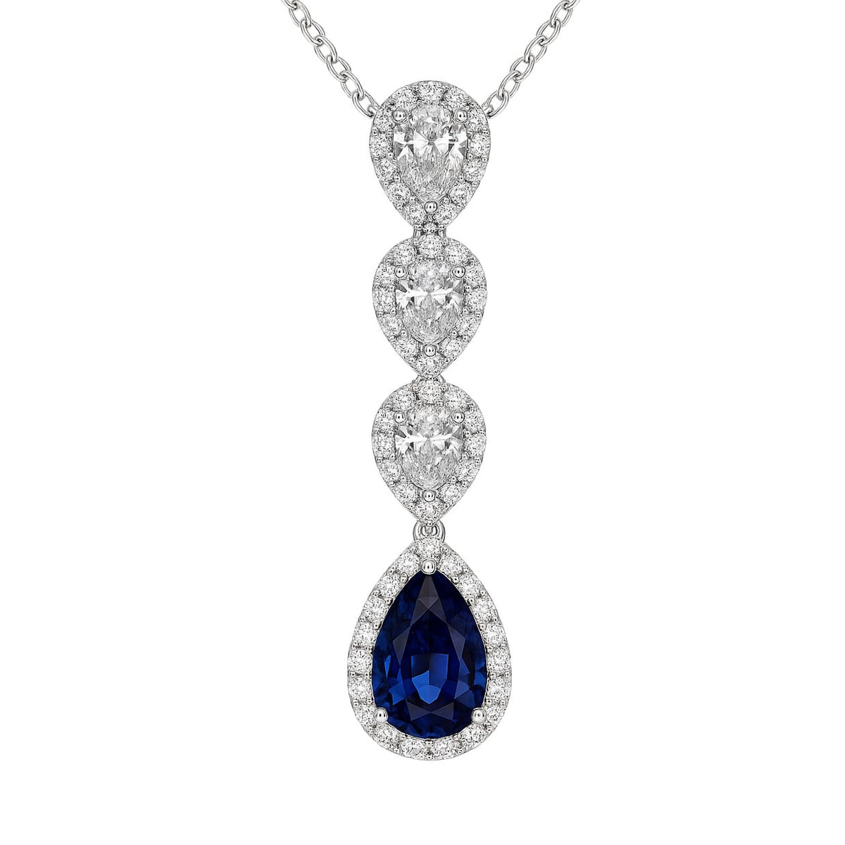 Handmade 18K White Gold Blue Sapphire & Pearl Pendant, 8-9mm, 2.16ct