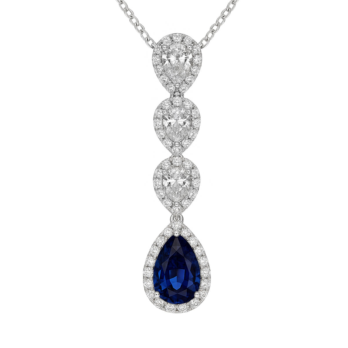 Handmade 18K White Gold Blue Sapphire & Pearl Pendant, 8-9mm, 2.16ct