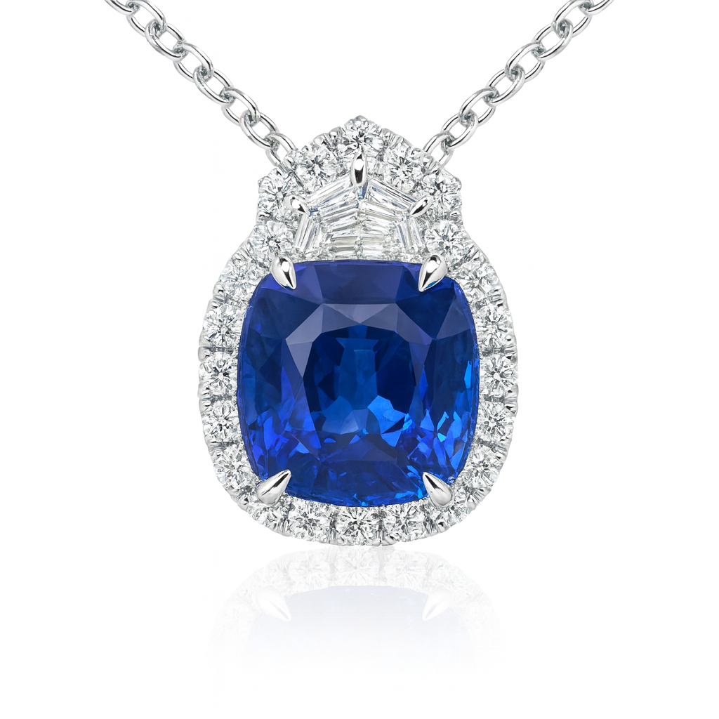 Handmade 18K White Gold Blue Sapphire Pendant, 3.06ct