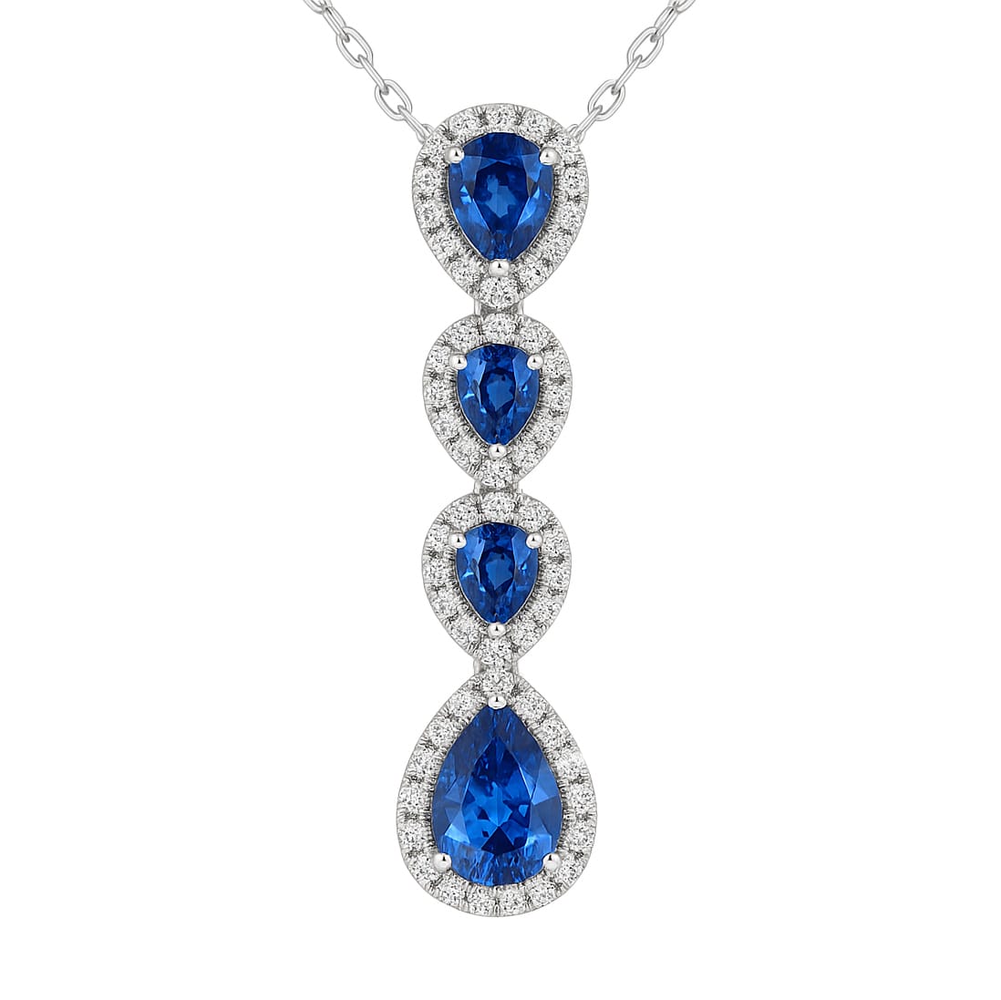 Handmade 18K White Gold Blue Sapphire Pendant, 8-9mm, 3.15ct