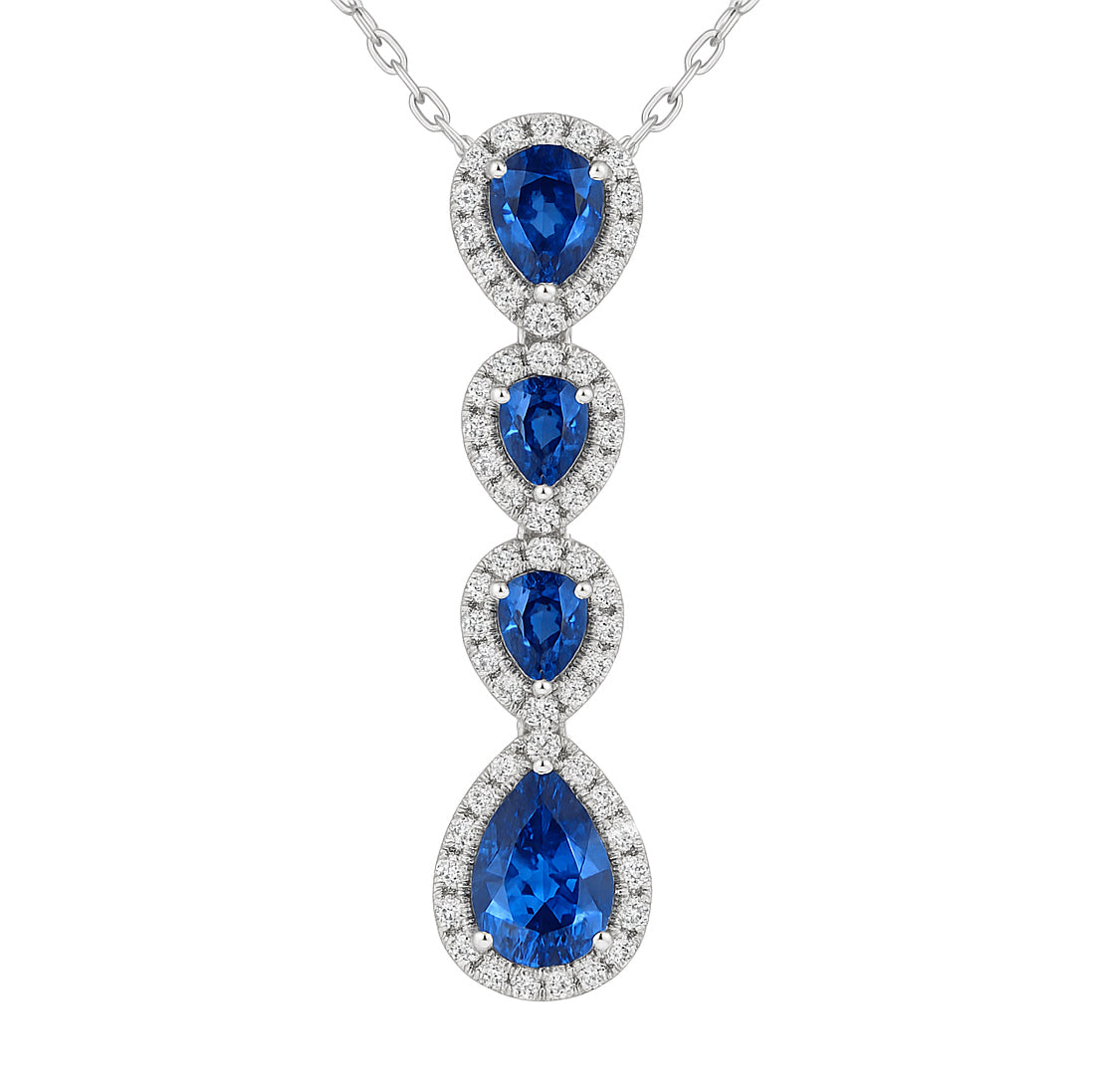 Handmade 18K White Gold Blue Sapphire Pendant, 8-9mm, 3.15ct