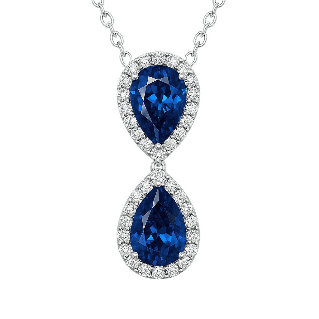 Handmade 18K White Gold Blue Sapphire Pendant, 8-9mm, 4.13ct