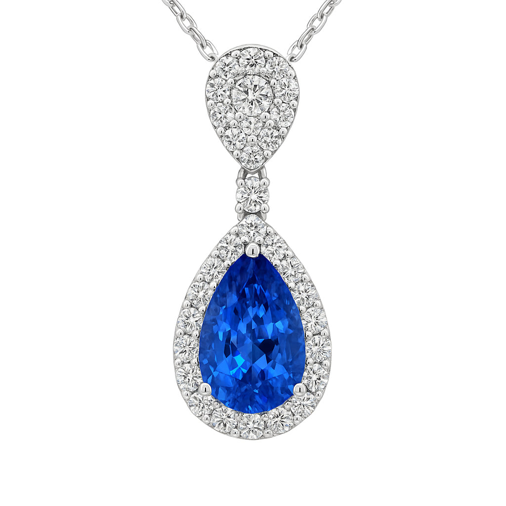 Handmade 18K White Gold Blue Sapphire Pendant, 3.42ct