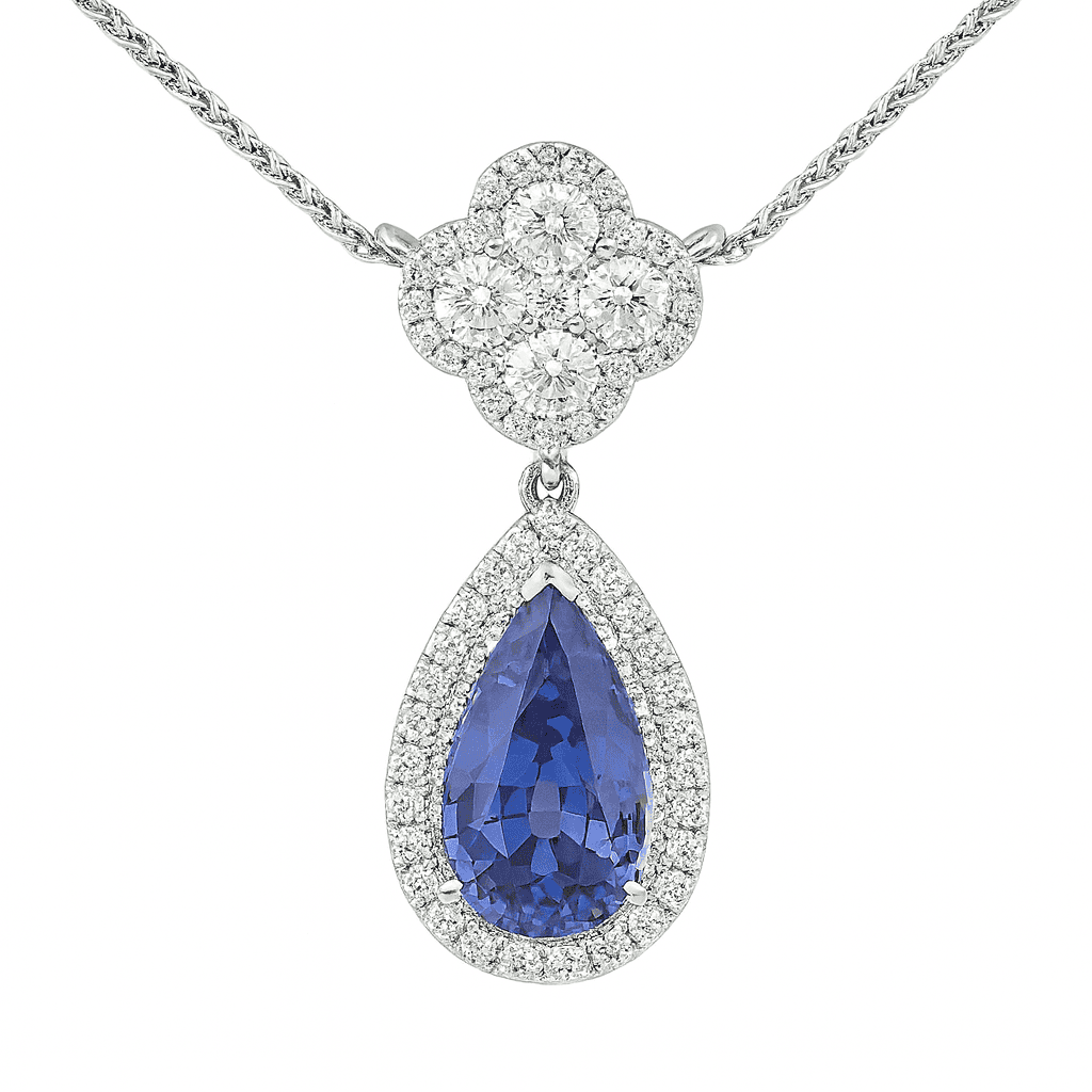 Handmade 18K White Gold Blue Sapphire Pendant, 2.23ct