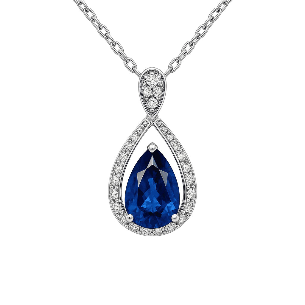 Handmade 18K White Gold Blue Sapphire Pendant, 2.4ct