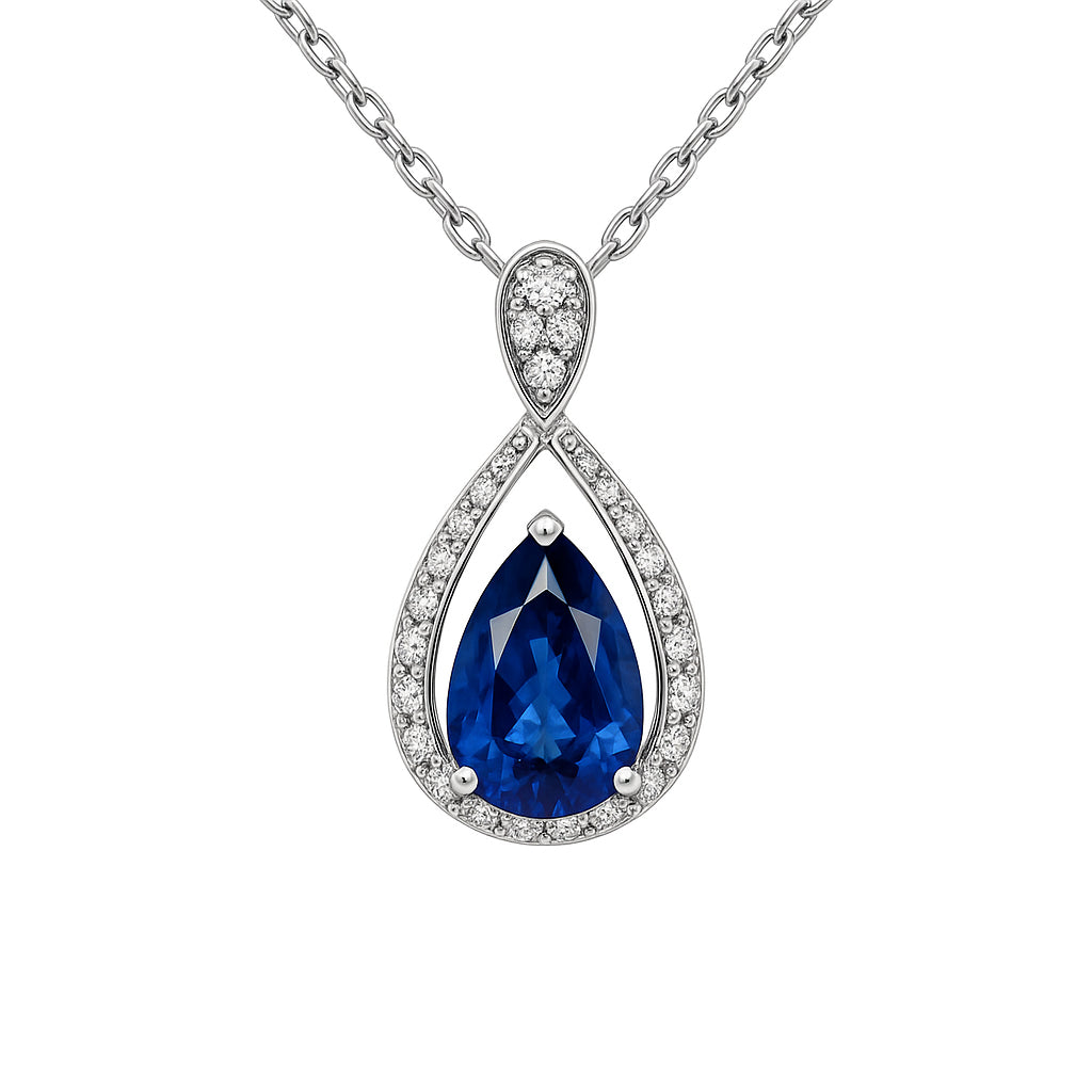 Handmade 18K White Gold Blue Sapphire Pendant, 2.4ct