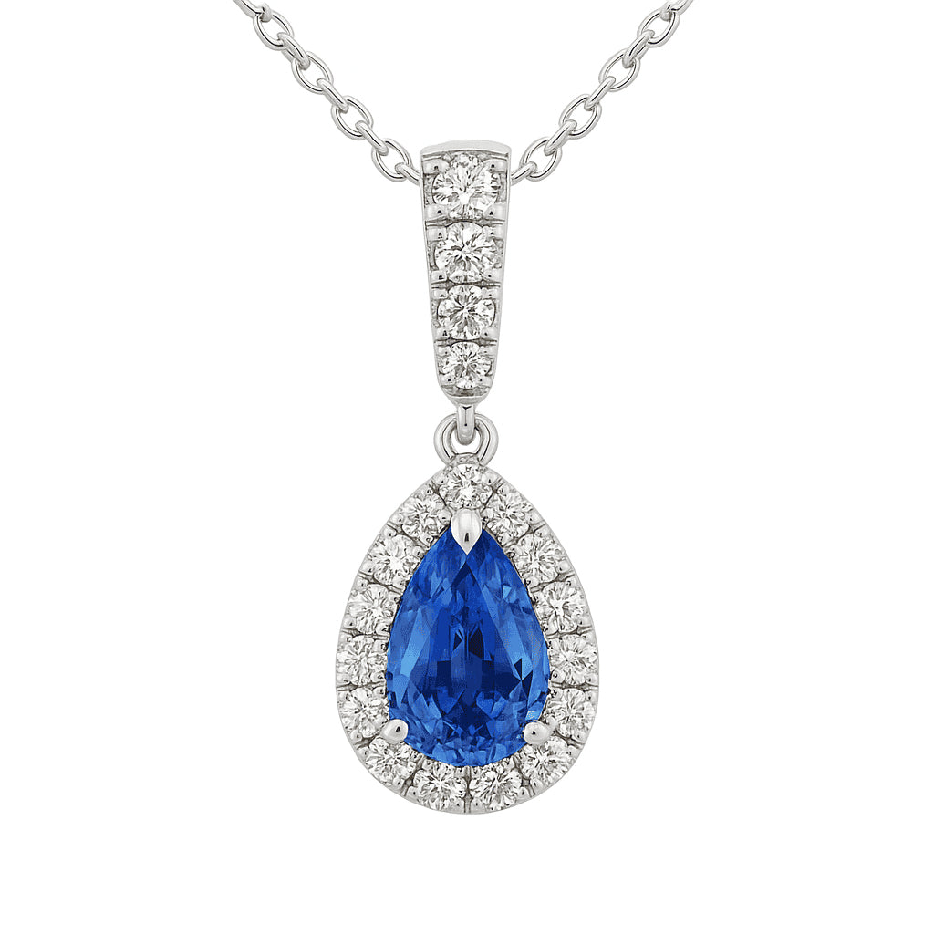Handmade 18K White Gold Blue Sapphire Pendant, 2.09ct