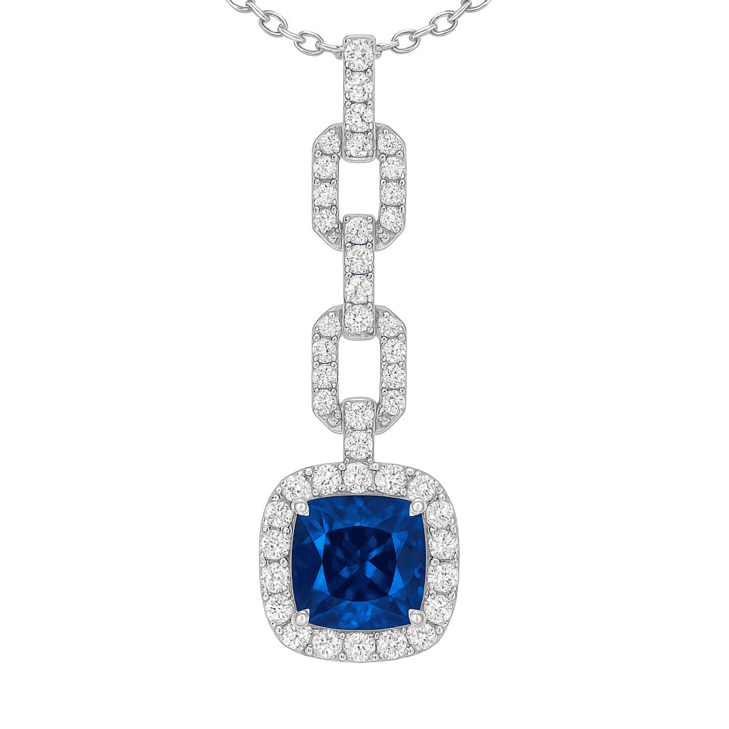 Handmade 18K White Gold Blue Sapphire Pendant, 3.38ct