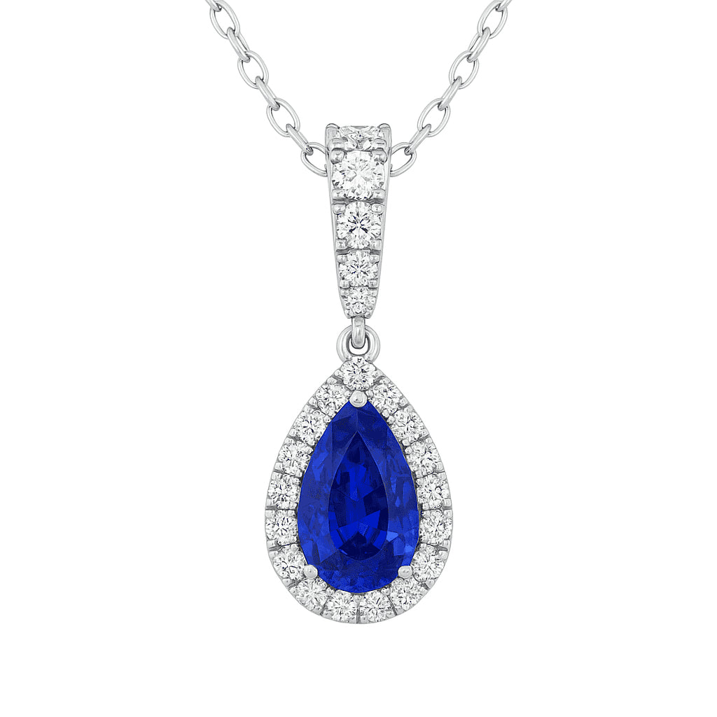 Handmade 18K White Gold Blue Sapphire Pendant, 2.09ct