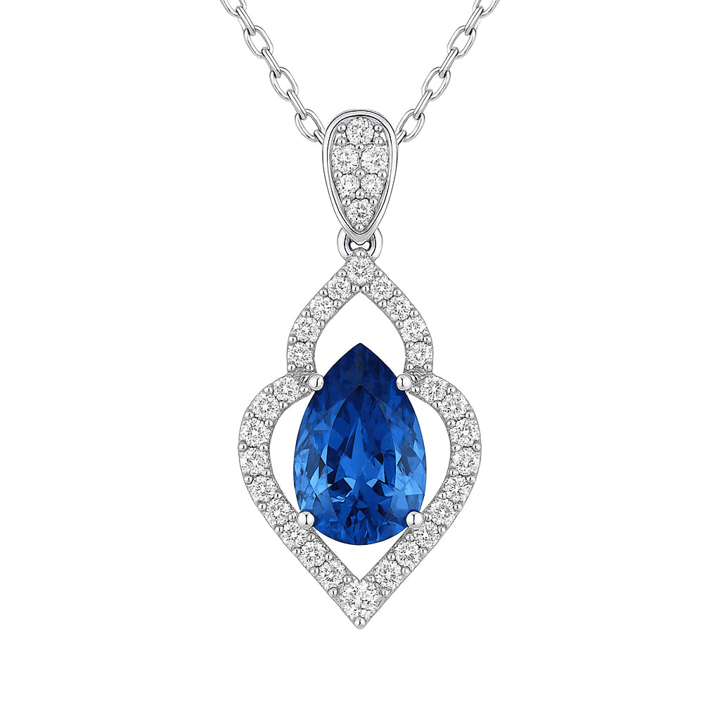 Handmade 18K White Gold Blue Sapphire Pendant, 2.25ct