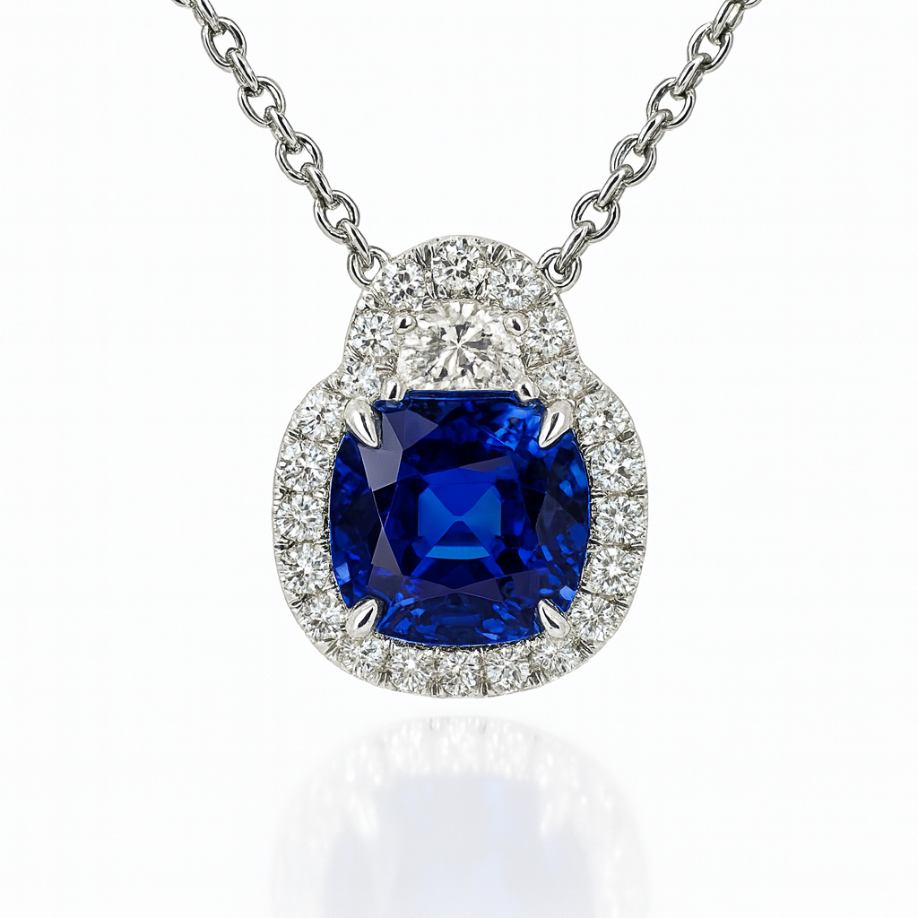 Handmade 18K White Gold Blue Sapphire Pendant, 2.09ct