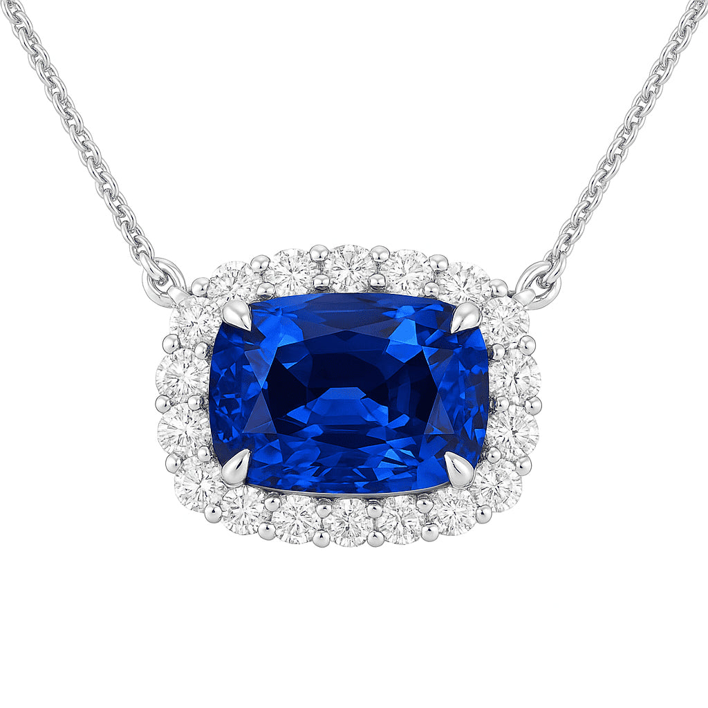 Handmade 18K White Gold Blue Sapphire Pendant, 2.46ct