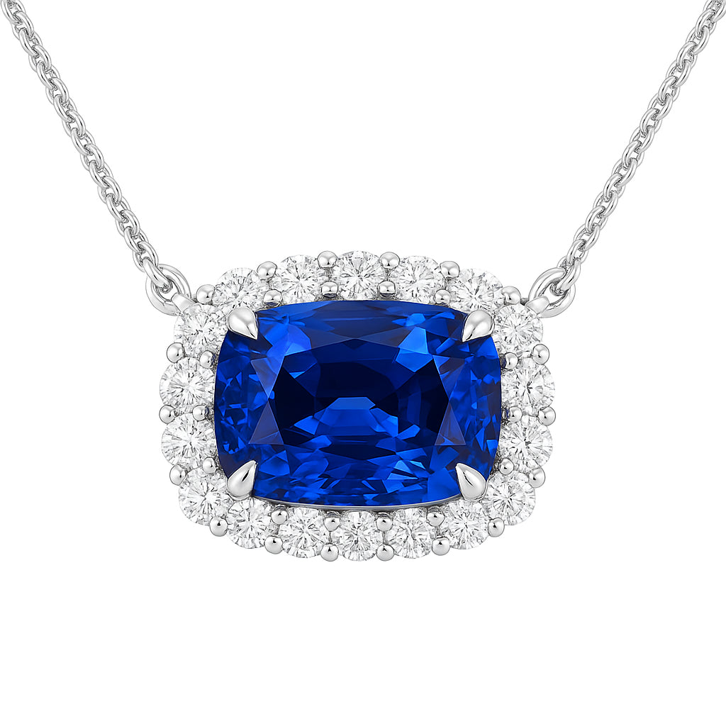 Handmade 18K White Gold Blue Sapphire Pendant, 2.46ct