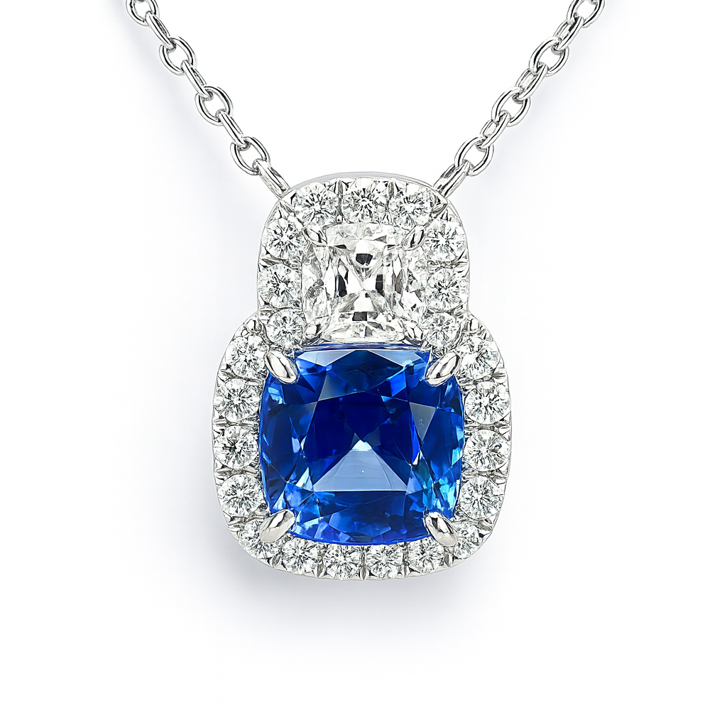 Handmade 18K White Gold Blue Sapphire Pendant, 2.14ct