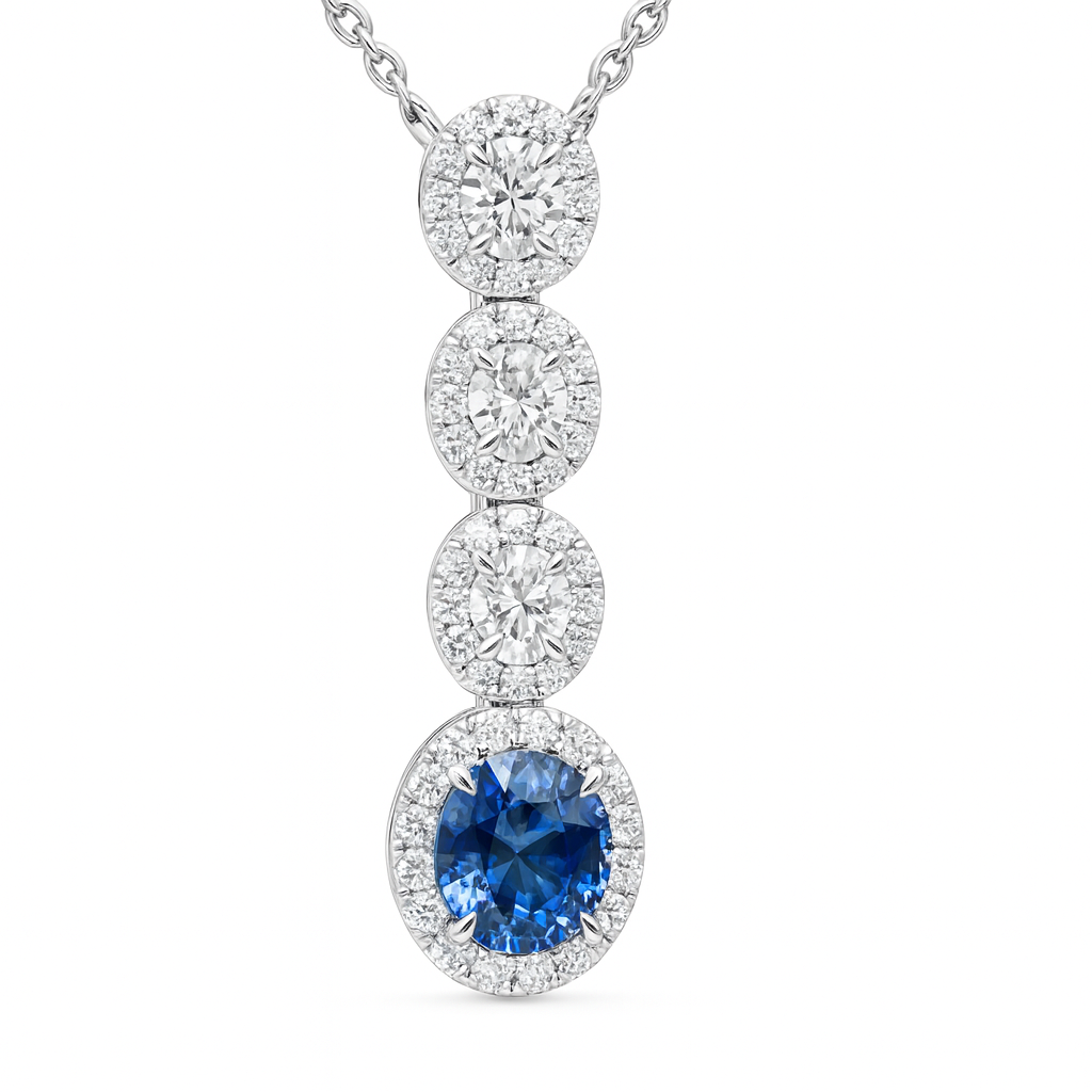 Handmade 18K White Gold Blue Sapphire Pendant, 2.07ct
