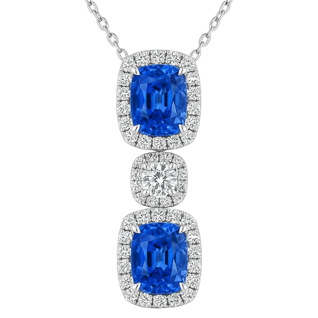 Handmade 18K White Gold Blue Sapphire Pendant, 5.3ct
