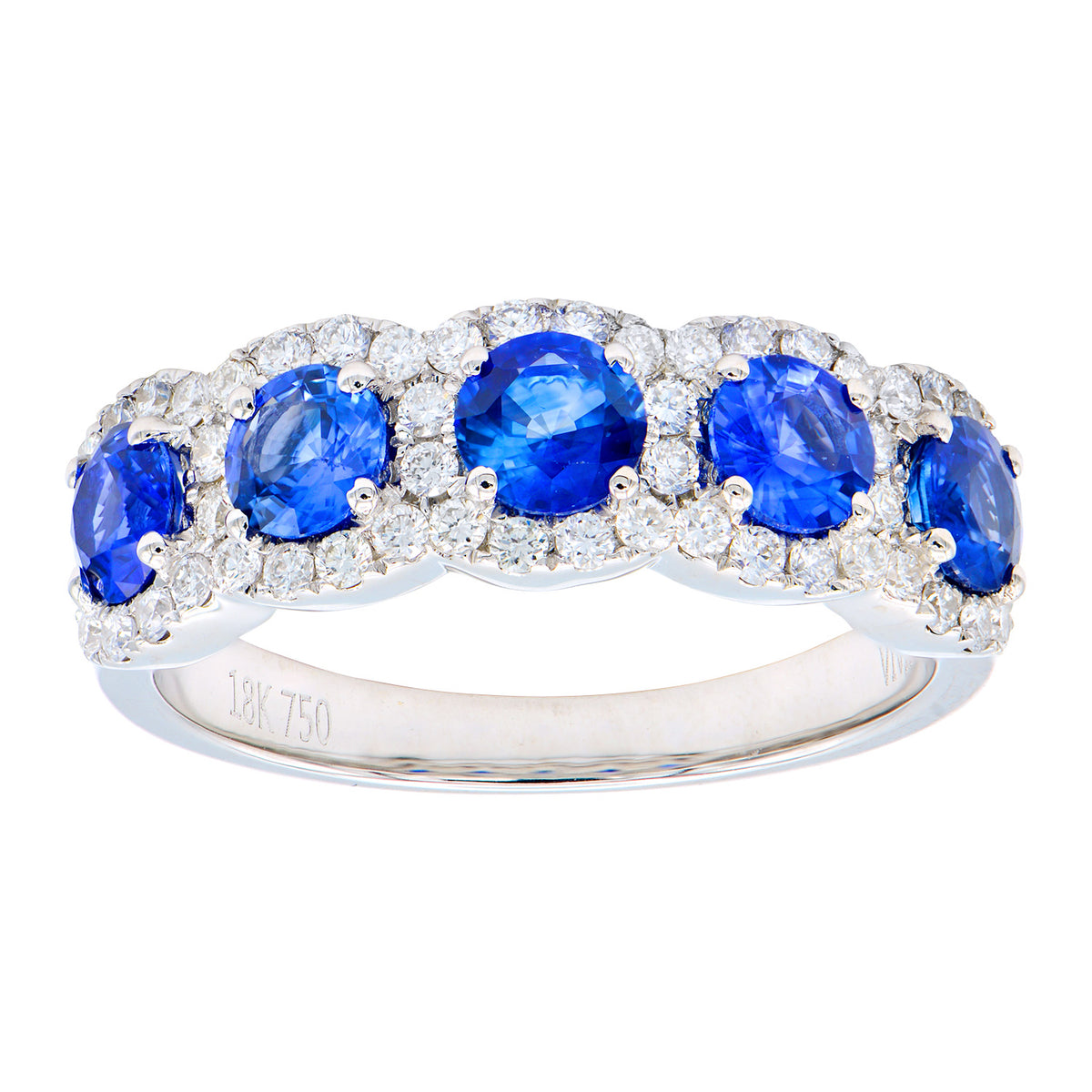 18K White Gold Blue Sapphire Round Ring, 2.44ct