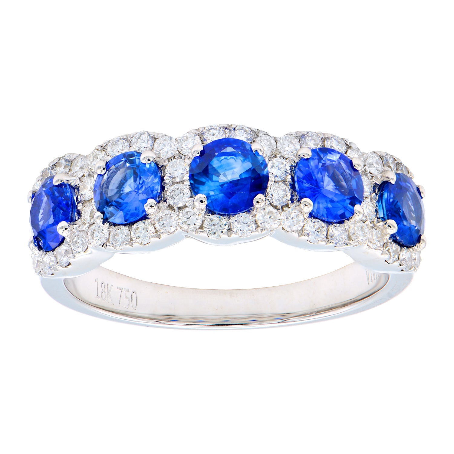 18K White Gold Blue Sapphire Round Ring, 2.44ct