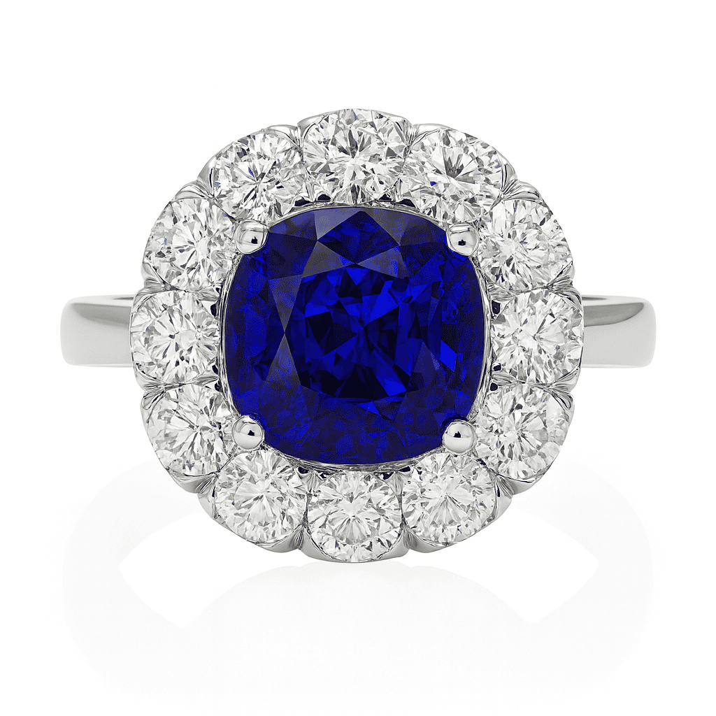 Handmade 18K White Gold Blue Sapphire Ring, 4.15ct