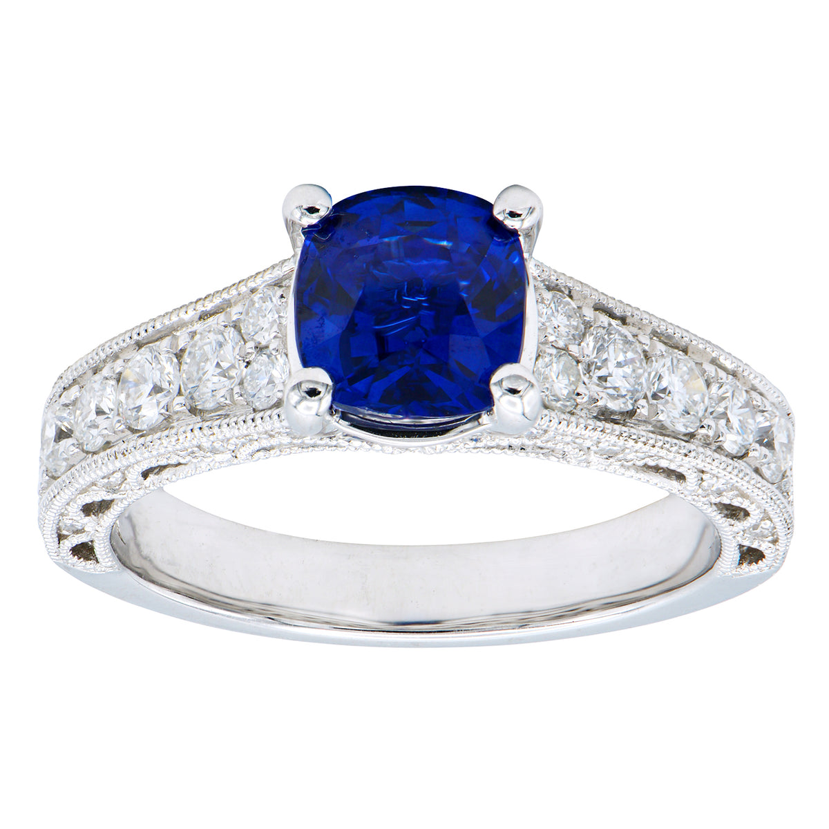 Handmade 18K White Gold Blue Sapphire Ring, 1.81ct